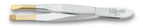 3 Claveles 12240 Straight Hair Tweezer, Gold Tip 8 cm