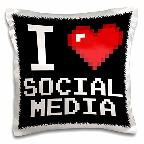 3dRose Geeky Old School Pixels 8-Bit I Heart I Love Social Media-Pillow Case, 16-inch (pc_118939_1)