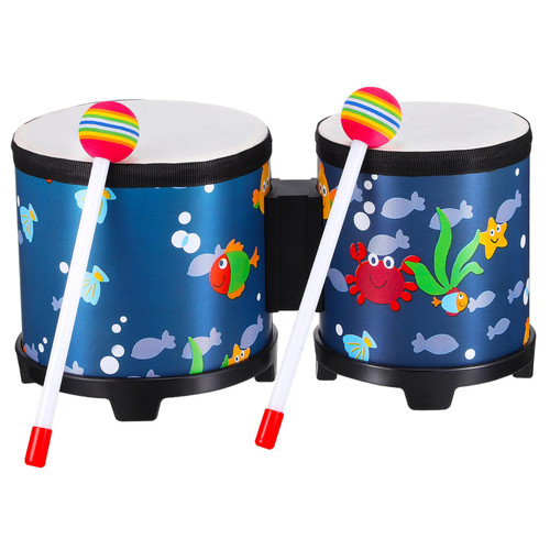 SUPVOX Drums Underwater World Pattern Percussion Drum Percussion Instruments Rhythm Sticks Wood Musical Instrument Wood Instrument Hand Drum Tambourine Wooden Conjoined Child