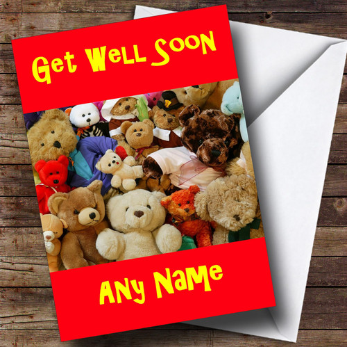 Teddy Bears Personalized Get Well Soon Card |Custom Greetings Card Personalized Holiday Cards, Birthday Cards, Christmas Cards, Lots of Designs| Standard Or Jumbo Large Personalized Card