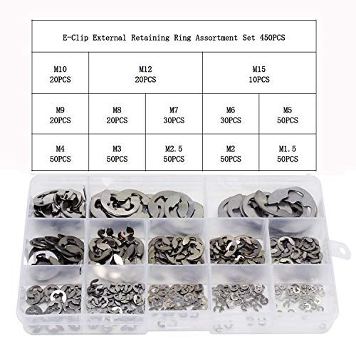Stainless Steel E-Clip External Retaining Ring Snap Internal Circlip Ring Assortment Kit 13Size 450PCS