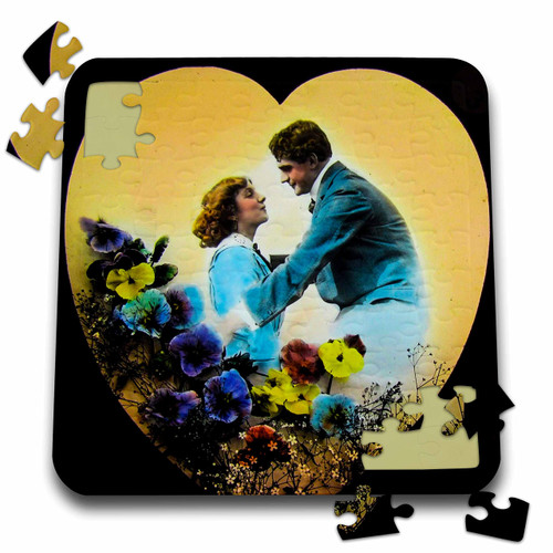 3dRose Magic Lantern Slide Vintage Lovers Heart Romance Story - Puzzles (pzl-362369-2)