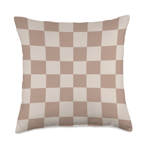 Brown Checkerboard Aesthetic Tan Boho Pattern Brown Checkered Big Checkerboard Beige Neutral Aesthetic Tan Throw Pillow, 18x18, Multicolor