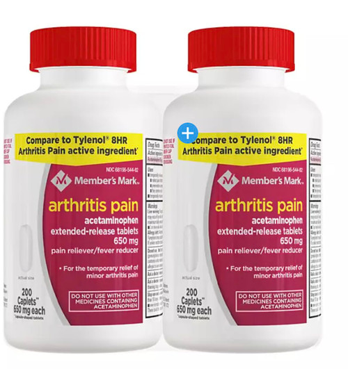 Compare to Tylenol Arthritis Pain active ingredient. - Member's Mark - Arthritis Pain Reliever, Extended Release, Acetaminophen 650 mg, 400 CapletsQ