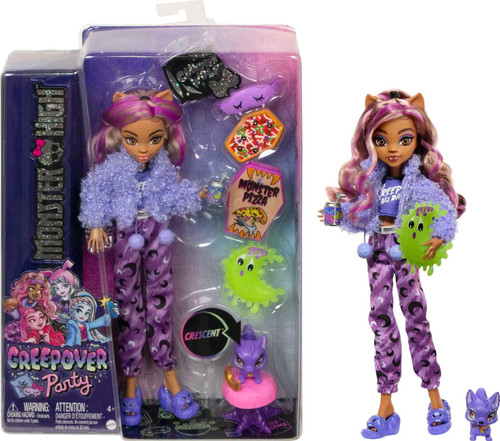 Monster High Doll and Sleepover Accessories, Clawdeen Wolf Doll with Pet Dog Crescent, Creepover Party
