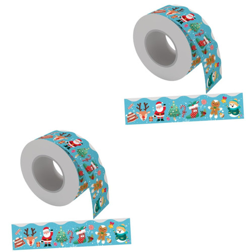 Tofficu 2 Rolls Christmas Border Sticker Removable Border Paper Seasonal Stickers Blackboard for Wall Cork Board Border Winter Decor Holiday Bulletin Board Detachable Copper Plate Stickers