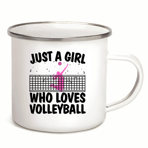 Cute Volleyball Player Gift Idea For Teen Girls Women Coach 12oz Enamel Silver Mug Cute Volleyball Player Gift Idea For Teen Girls Women Coach 12oz Enamel Silver Mug