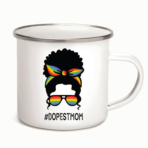 Gift for Cool Proud Mom LGBTQ Pride Rainbow Mum 12oz Enamel Silver Mug