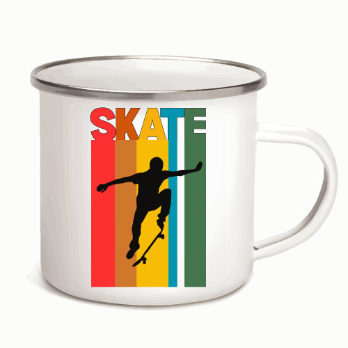 Skateboarding Mug Gift for Skateboarders Lovers of Skate Boarding Sport and Tricks 12oz Enamel Silver Mug