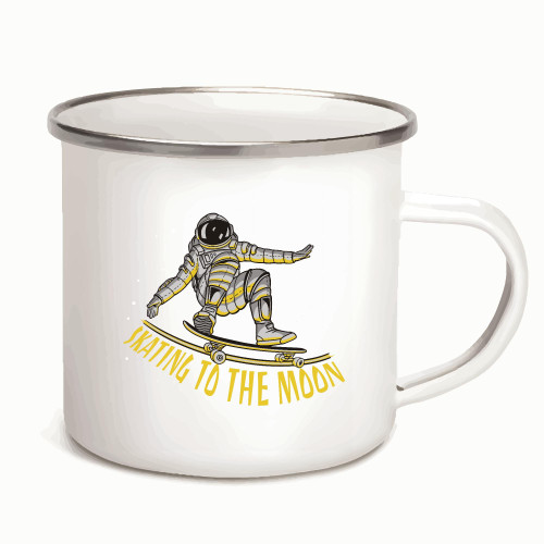 Astronaut Skater Gift Skateboarding Present for Skateboarding Enthusiasts 12oz Enamel Silver Mug