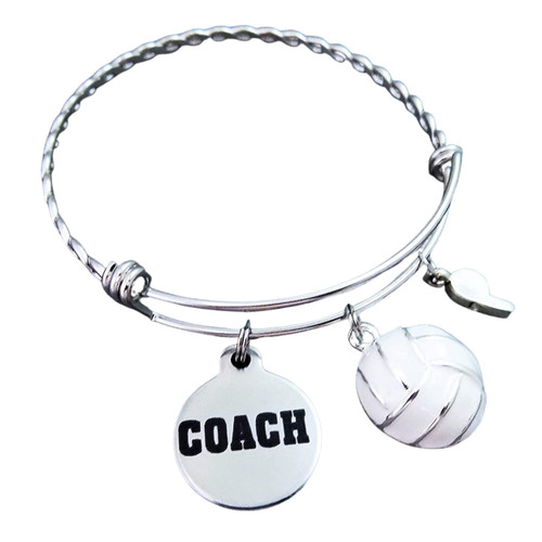 Gift for Volleyball Coach Charm Bracelet Expandable Braided Stainless Steel Bangle