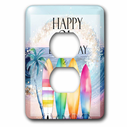 3dRose Happy 21st Birthday With An Ocean Scene and Surfboards - Light Switch Covers (lsp-382057-6)