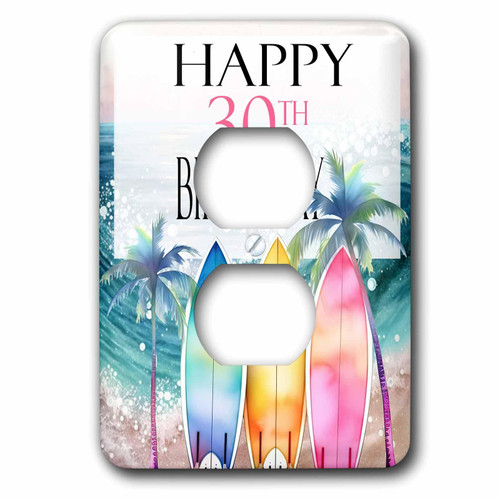 3dRose Happy 30th Birthday With An Ocean Wave and Surfboards - Light Switch Covers (lsp-382060-6)