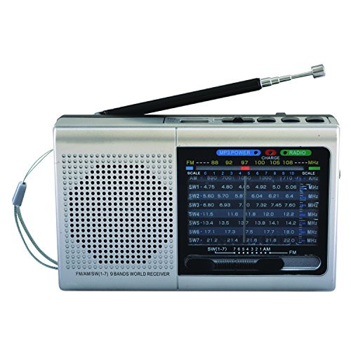 SuperSonic 9 Band Bluetooth Radio with AM/FM and SW1-7, Sliver (SC-1080BT-Silver)