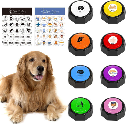 RIBOSY Set of 8 Colored Recordable Button, Dog Training Buzzer - Record & Playback Your Own Message - 30 Second Recording Button