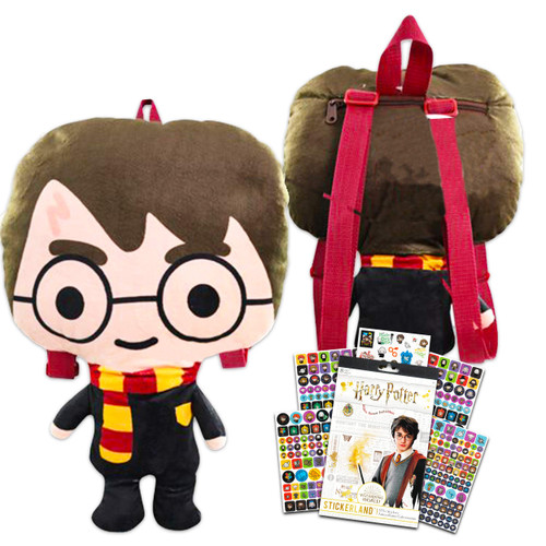Harry Potter Backpack for Girls Boys Kids Toddlers Teens Women ~ Premium 15" Harry Potter Plush Backpack with Harry Potter Stickers (Harry Potter School Supplies Bundle)