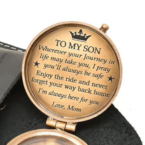 Gift for Son from Mom Dad, Engraved Compass, Father to Son Gifts, Mom to Son Gifts for Graduation, Birthday Baptism Confirmation Engraved Compass with Leather Case