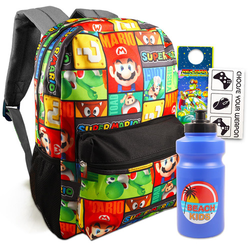 Super Mario Backpack for Boys - Mario School Supplies Bundle with 16" Backpack Plus Water Bottle, and More (Super Mario Backpack)