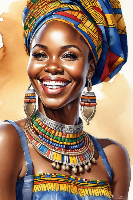 5D DIY Diamond Painting Kit Portrait Full Round Diamond Cheerful African Women Adult Art Kit for Beginners Colorful Girl Diamond Painting Diamond Home Office Wall Decoration 16x20inch