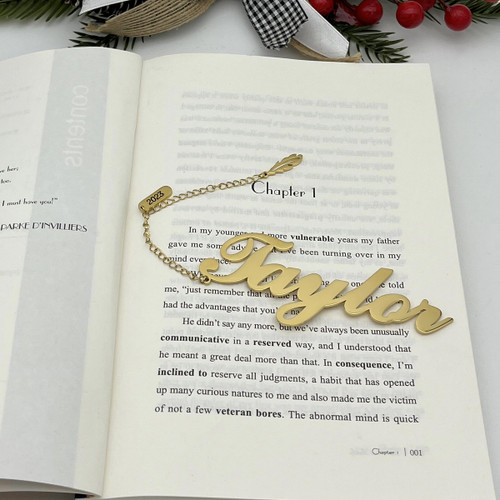 Auchic Personalized Name Bookmark Custom Stainless Steel Name Bookmark Metal Bookmark Unique Gift for Book Lovers Gift for Graduation Retirement Birthday Anniversary Christmas (Gold)