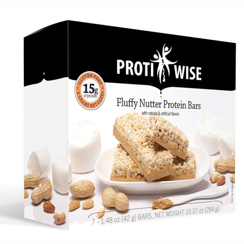 ProtiWise - 15g Protein, Very Low Carb, Low Calorie, Low Fat, | 7/Box | High Fiber Snack Bar, KETO Diet Friendly, Gluten Free (Fluffy Nutter)