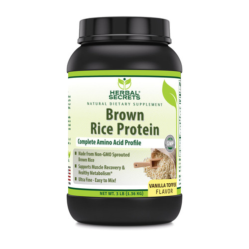 Herbal Secrets Brown Rice Protein Powder | 3 Lbs | Vanilla Toffee Flavor | 12 Grams Protein per Serving | Non-GMO | Gluten Free | Made in USA Herbal Secrets Brown Rice Protein Powder | 3 Lbs | Vanilla Toffee Flavor | 12 Grams Protein per Serving | Non-GMO | Gluten Free | Made in USA