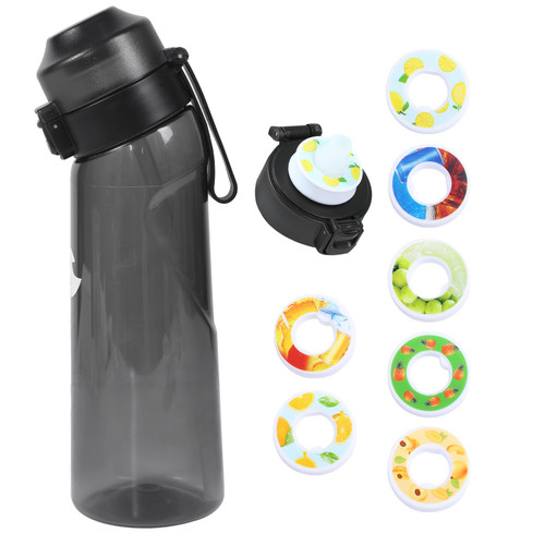 Turgorl Air Water Bottle 8PCS Flavour Pods Pack 22ozFruit Fragrance Scented Water Cup BPA Free 0% Sugar For Fitness And Outdoor (1bottle BLACK+7pods in random flavors)
