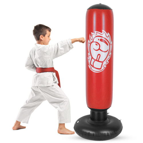 Inflatable Punching Bag for Kids, Free Standing Immediate Bounce Back 63'' Children Boxing Bag for Practicing Karate, Taekwondo and MMA (Red)