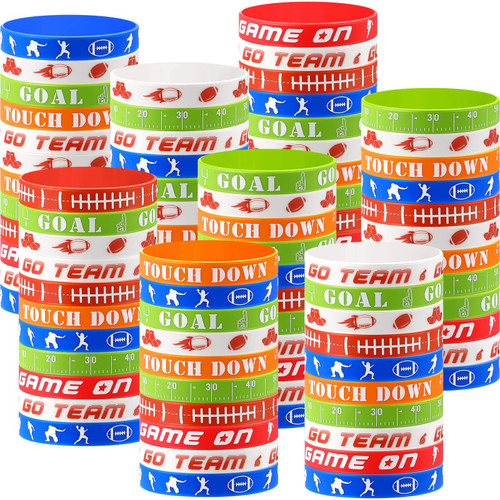 Leyndo 160 Pcs Football Silicone Bracelets Football Theme Party Favor Football Rubber Wristband Motivational Football Bracelet for Football Party Sports Party Award Gift, 8 Design