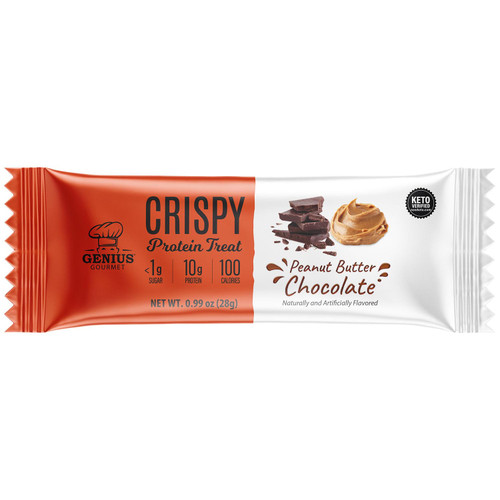 Genius Gourmet Gluten Free Crispy Protein Treat, Keto Snack, Low Carb, Low Sugar (Peanut Butter Chocolate, 10 Count (Pack of 1))