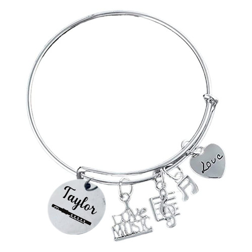 Personalized Flute Bracelet with Engraved Charm - Custom Music Jewelry - Music Gift - Marching Band Jewelry - Music Note-Musician Gift (Flute)