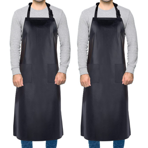 Homsolver 2 Pack Waterproof Rubber Vinyl Apron for Men with pockets, 39" Lightweight Chemical Resistant Industrial Work Apron, Adjustable Plastic Aprons for Dishwashing Butcher Dog Grooming Lab Fish