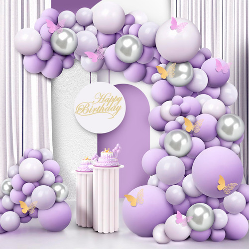 Double Stuffed Purple Balloon Garland Arch, 169 Pcs Dusty Purple Lilac Metallic Balloons Garland Lavender Lilac Macaron Balloons for Baby Girls Shower Wedding Birthday Double Stuffed Purple Balloon Garland Arch, 169 Pcs Dusty Purple Lilac Metallic Balloons Garland Lavender Lilac Macaron Balloons for Baby Girls Shower Wedding Birthday