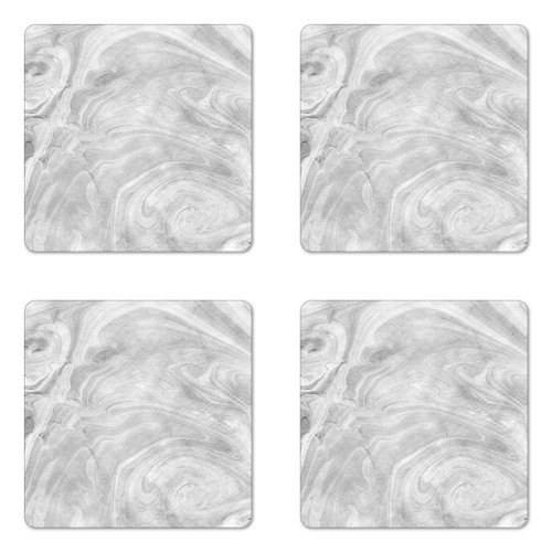 Ambesonne Marble Coaster Set of 4, Traditional Monochromatic Japanese Style Paper Themed Natural Retro Approach, Square Hardboard Gloss Coasters, Standard Size, Pale Grey