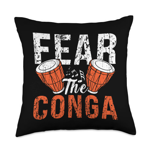 Conga Designs for Conga Player Fear Drummer Percussion Musical Instrument Conga Throw Pillow, 18x18, Multicolor