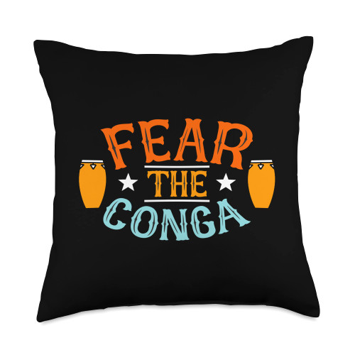 Conga Designs for Conga Player Fear Indestructible Musical Instrument Conga Throw Pillow, 18x18, Multicolor