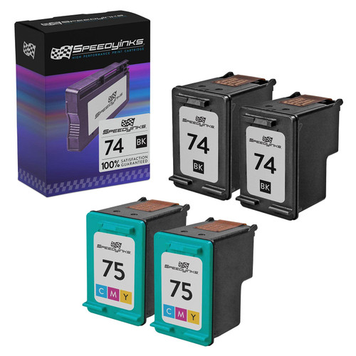 Speedy Inks Remanufactured Ink Cartridge Replacement for HP 74 and HP 75 (2 Black & 2 Color, 4-Pack)
