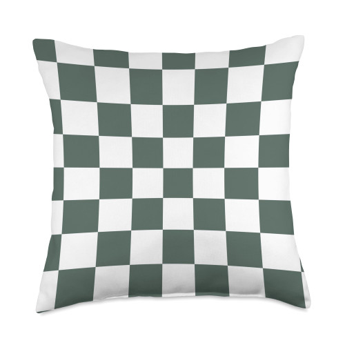 Green Checkered, Checkerboard Farmhouse Aesthetic Green Checkered, Checkerboard Pattern Farmhouse Aesthetic Throw Pillow, 18x18, Multicolor
