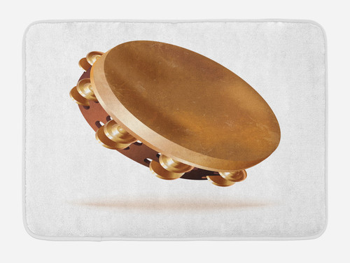 Lunarable Tambourine Bath Mat, Traditional Hand Percussion Instrument with Pair of Jingles Folk Rhythm, Plush Bathroom Decor Mat with Non Slip Backing, 30.2" x 20", Caramel Brown White