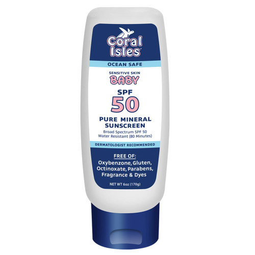 Coral Isles Baby Mineral Sunscreen SPF 50 - Ocean Safe Sun Protection - Broad Spectrum UVA/UVB Protection - Fragrance Free - Water Resistant - Pure Mineral Sunscreen for Sensitive Skin (1-Pack 6-oz)