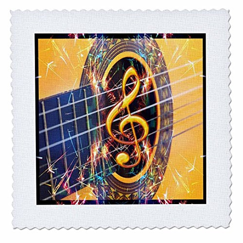 3D Rose Image of Acoustic Guitar Close Square Quilt 8 x 8
