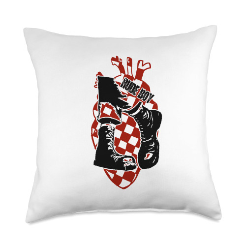 SKa is Life Love Rude Boys Red Black Ska Checkerboard Heart Boots Design Throw Pillow, 18x18, Multicolor