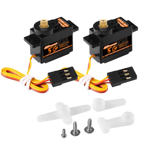 DSPOWER 2PCS 5g Micro Digital Servo, Mini Servo, Metal Gears, Coreless Motor Servos for 1/28 RC Car Airplane Fixed-Wing Robot Helicopter Planes Part (JR2.54)