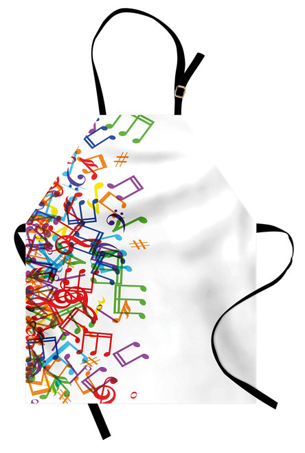Ambesonne Colorful Apron, Trippy Art Style Music Notes Clef Rhythm Tempo Melody Harmony Print, Unisex Kitchen Bib with Adjustable Neck for Cooking Gardening, Adult Size, Green Red