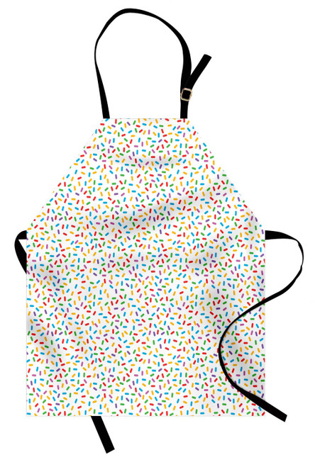 Ambesonne Party Apron, Birthday Theme Colorful Stripes Abstract Sprinkle Shapes Celebration Pattern, Unisex Kitchen Bib with Adjustable Neck for Cooking Gardening, Adult Size, White Multicolor