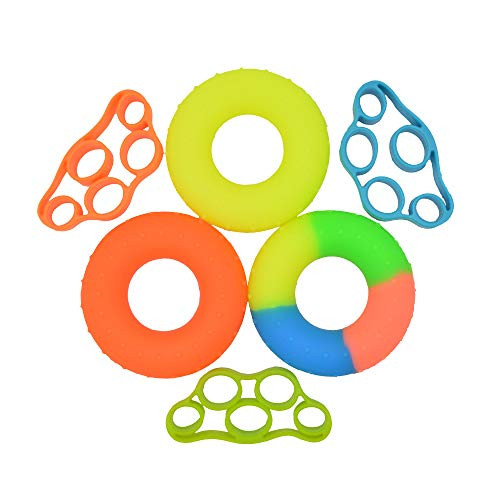 WFFIT 6PCS Hand Grip Strengthener and Finger Resistance Bands Stretcher for Forearm Grip Workout, Finger Exerciser, Relieve Wrist Pain, Carpal Tunnel Relief WFFIT 6PCS Hand Grip Strengthener and Finger Resistance Bands Stretcher for Forearm Grip Workout, Finger Exerciser, Relieve Wrist Pain, Carpal Tunnel Relief