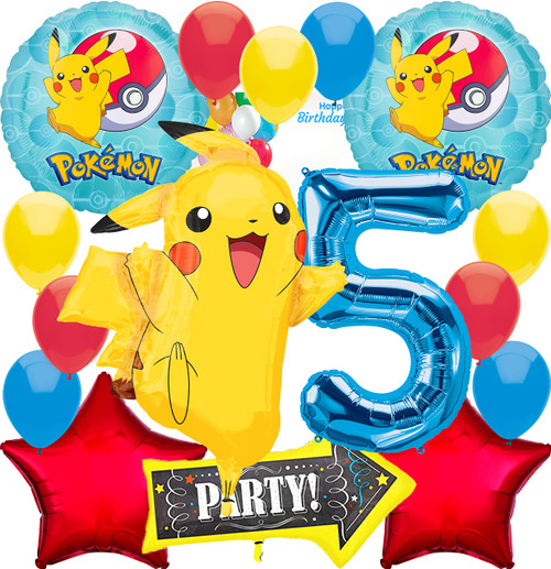 Anagram Pikachu Foil Balloon Bouquet Set | Intended for Pokemon Pokeball Theme | Party Accesory | Multicolor | 5th Birthday, (AN-29460,AN-36332)