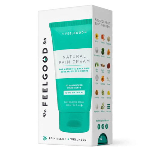 The Feel Good Lab Natural Pain Relief Cream for Arthritis, Back Pain, Muscle & Joint Pain. Powerful Plant-Based Turmeric, Arnica cream. Fast acting relief for hands, neck, knee, and diabetic foot pain The Feel Good Lab Natural Pain Relief Cream for Arthritis, Back Pain, Muscle & Joint Pain. Powerful Plant-Based Turmeric, Arnica cream. Fast acting relief for hands, neck, knee, and diabetic foot pain