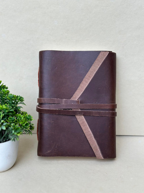 Kalpana Handmade Paper Leather Journal, Refillable Leather Journal, Leather Notebooks for Traveling with Strep Lock