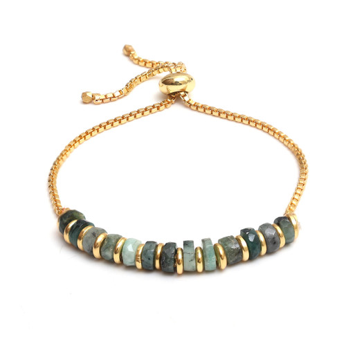 Gempires Emerald Heishi Beads Slider Bolo Bracelet, Green Crystal Bracelet For Women, May Birthstone,14k Gold Plated Chain, 6-8 Inch Adjustable Length, Gift for Her (Emerald) Gempires Emerald Heishi Beads Slider Bolo Bracelet, Green Crystal Bracelet For Women, May Birthstone,14k Gold Plated Chain, 6-8 Inch Adjustable Length, Gift for Her (Emerald)